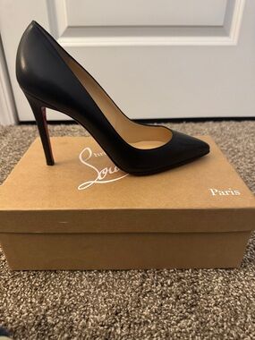 Christian Louboutin Black Leather Pointed Stiletto with Red Sole